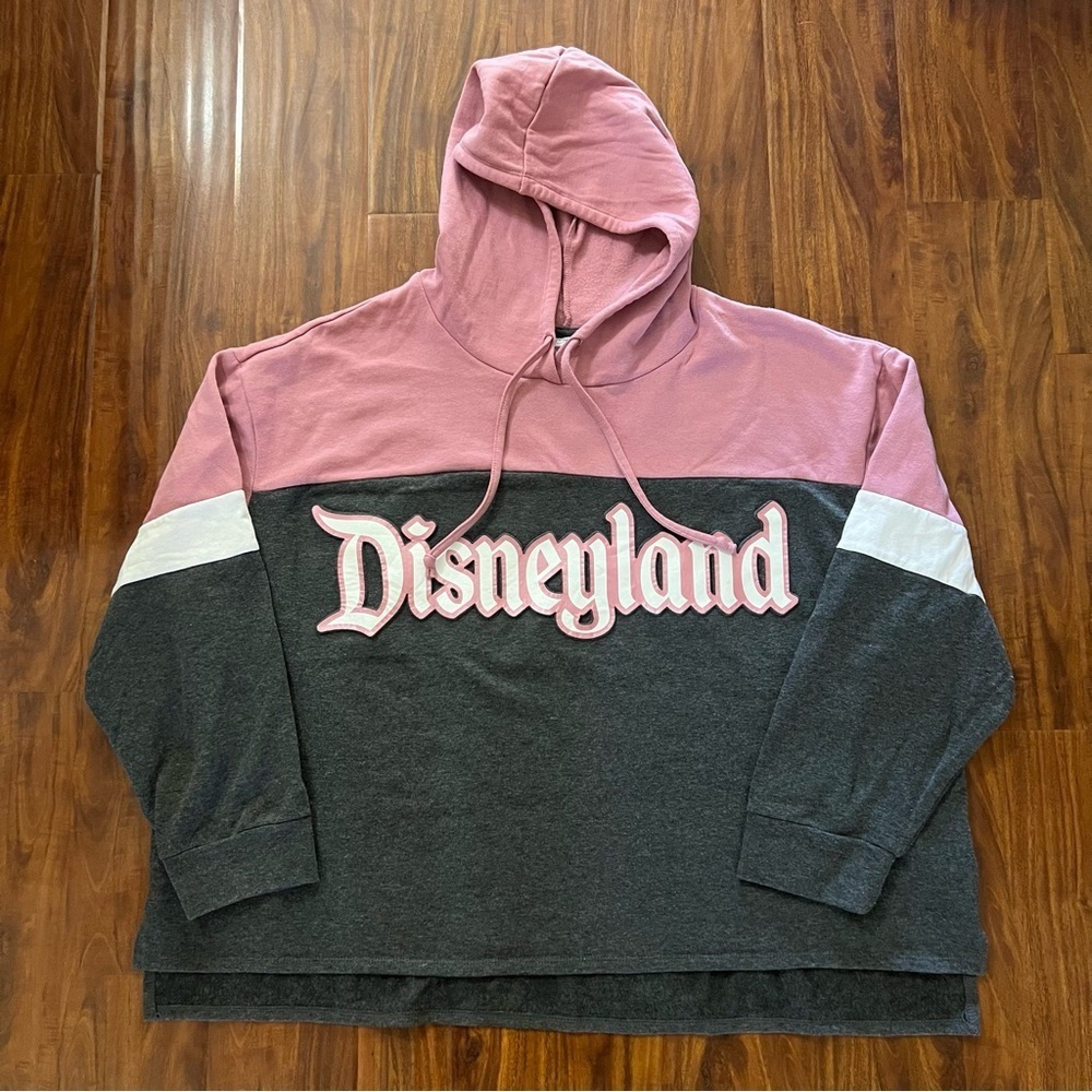 Disneyland Hoodie Pullover Pink Gray Colorblock Sweatshirt Womens Plus 3X